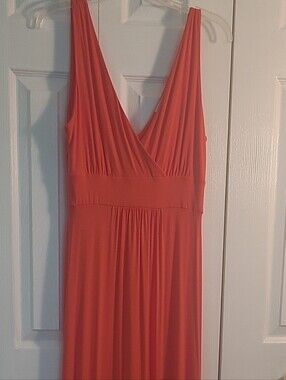 Kenar Sleeveless V-Neck Maxi Dress in Coral Orange